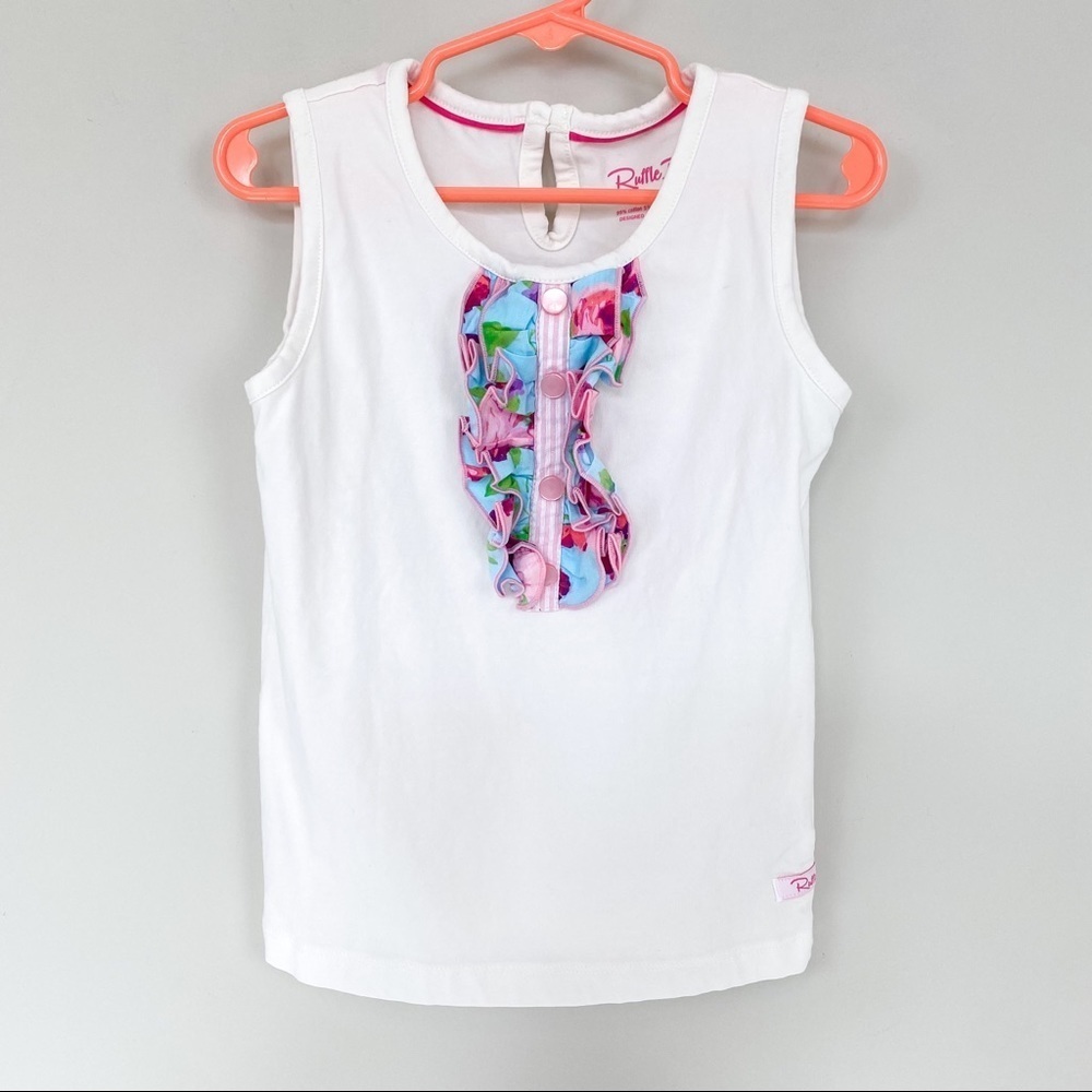 Ruffle Butts Little Girls Floral Ruffle Button Placket Sleeveless Tank Top